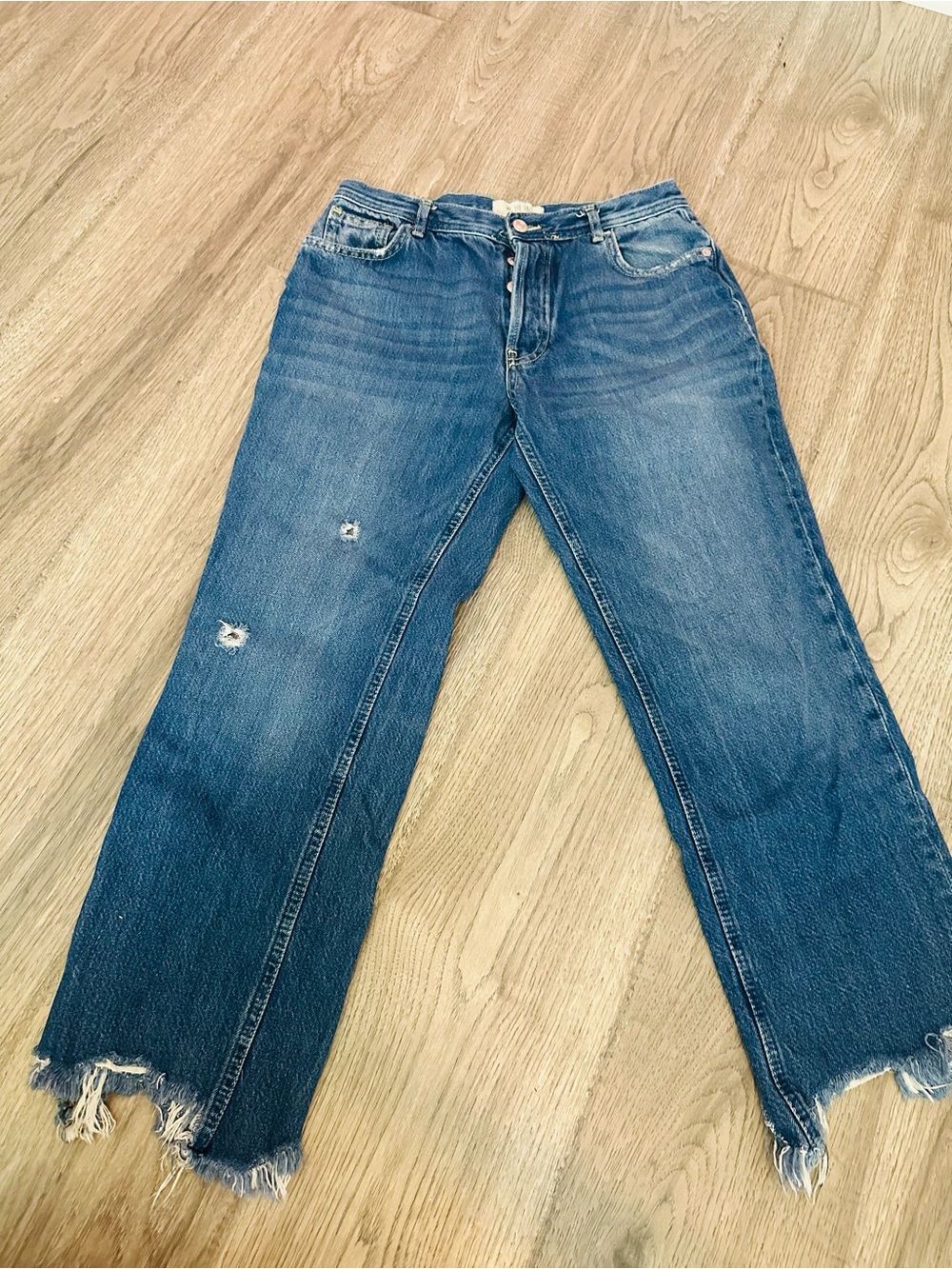 We The Free Raw-Hem Distressed Boyfriend Jeans in Blue